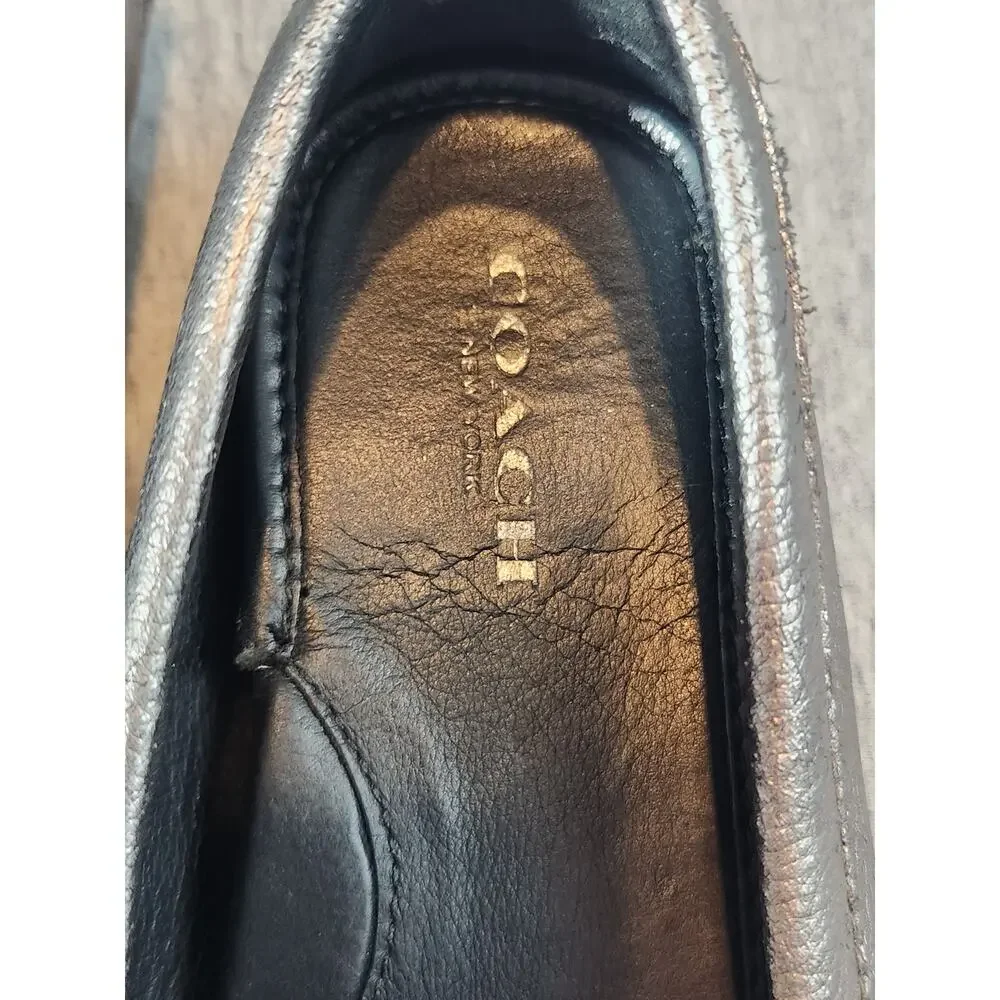 Coach Amber sz 5.5B matallic pewter pebbled leather driving loafer shoes comfort